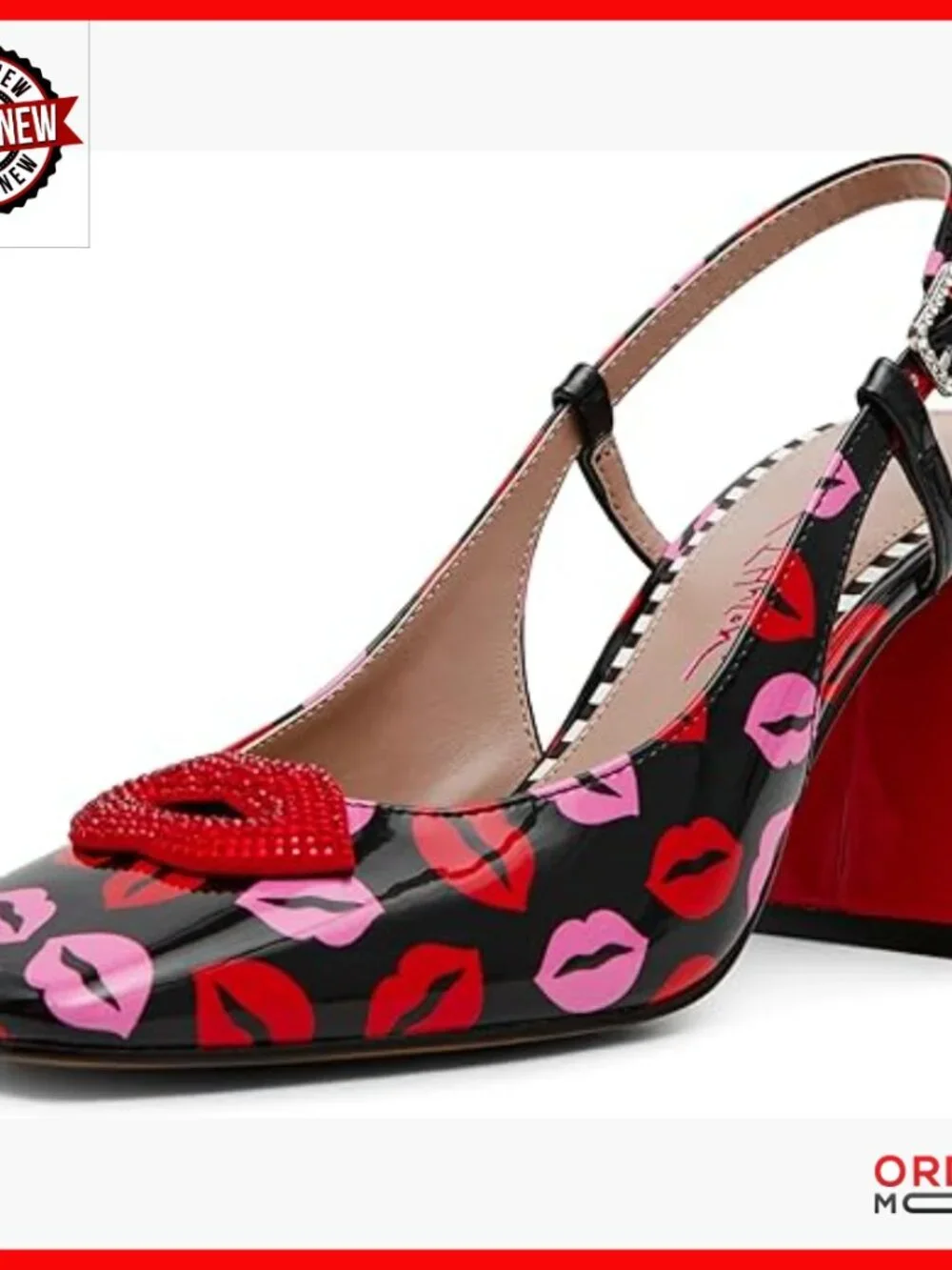 Slingback Heels with Lip Print, Size 8, Perfect for Special Occasions